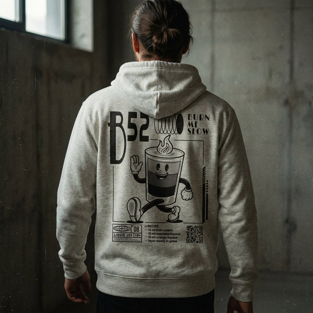 B-52 Bio-Hoodie in Heather Grey, Vorderansicht am Model — Bio-Cotton, as.if.threads