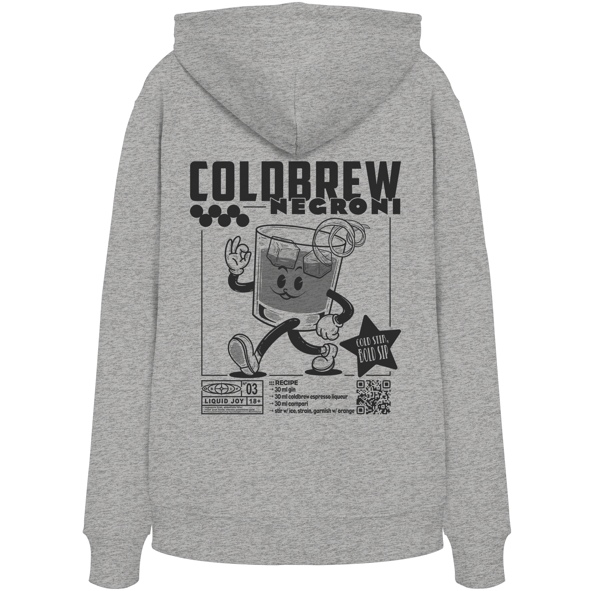 Coldbrew Negroni Bio-Hoodie in Heather Grey, Rückseite mit Print — as.if.threads