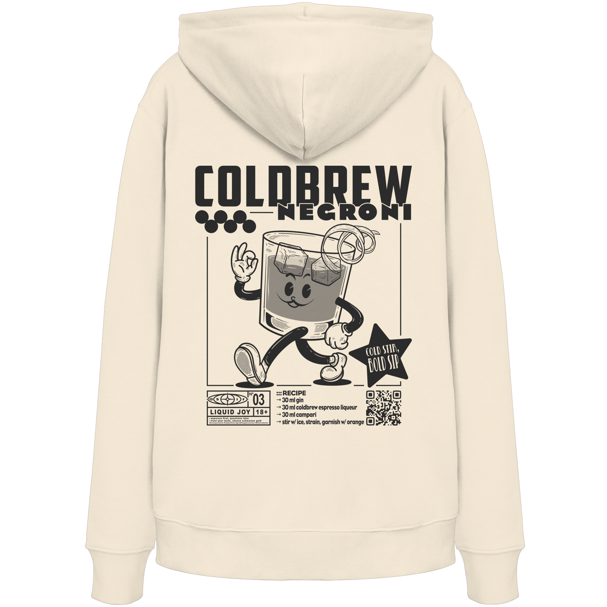 Coldbrew Negroni Bio-Hoodie in Natural Raw, Rückseite mit Print — as.if.threads