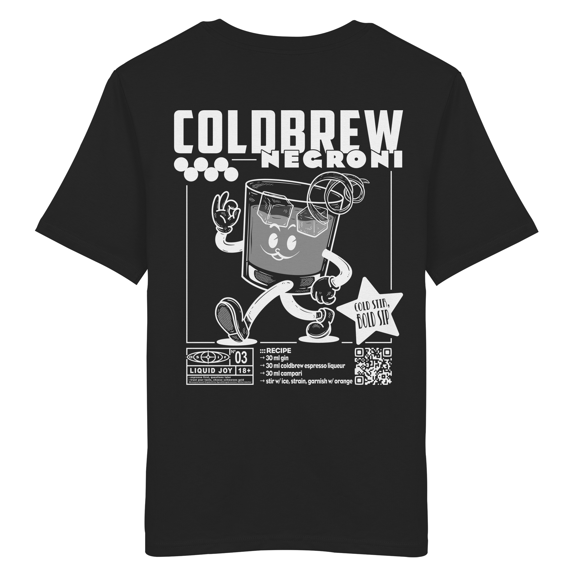Coldbrew Negroni Bio-Tee in Black, Rückseite mit Print — as.if.threads
