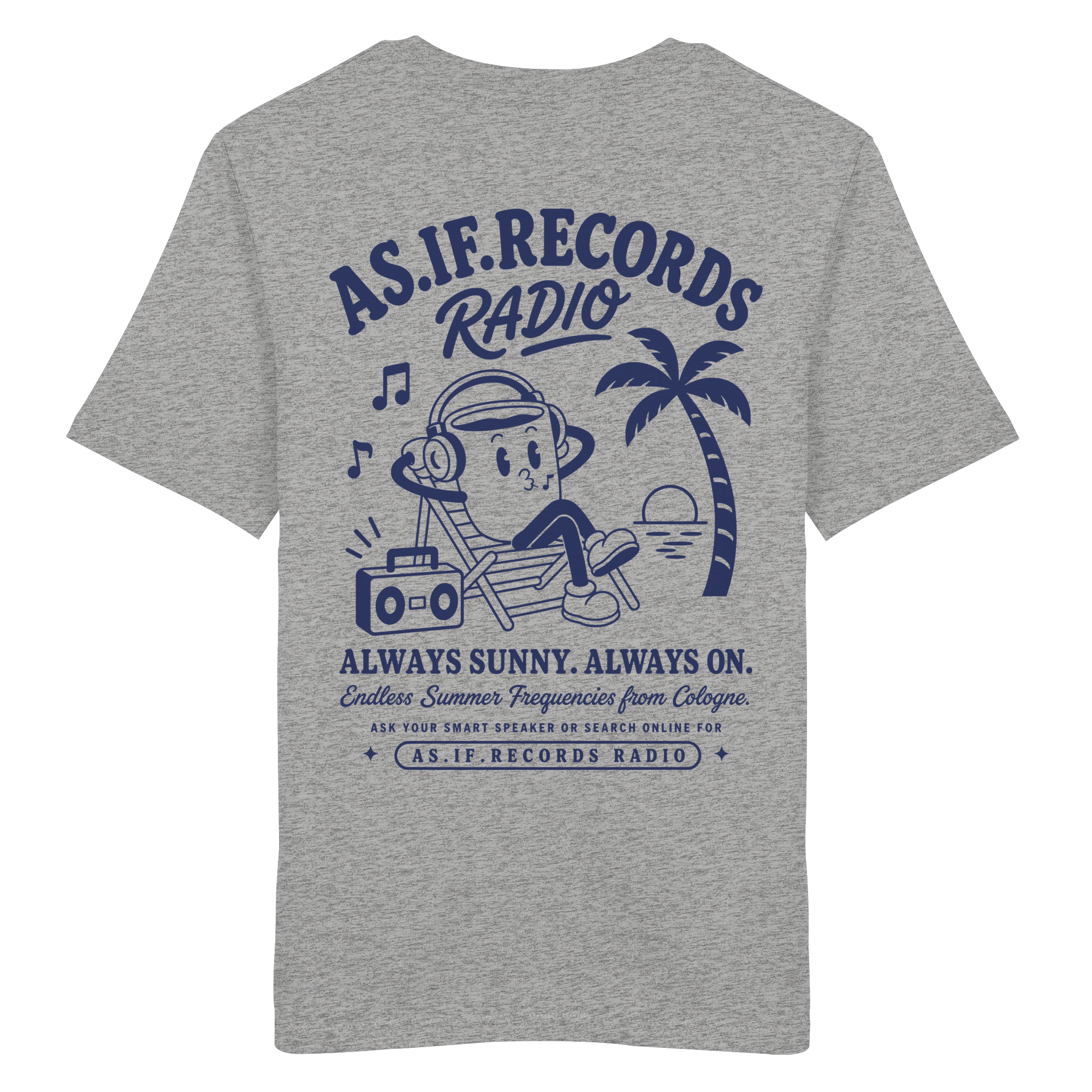 Endless Summer Bio-Tee in Heather Grey, Rückseite mit AS.IF.RECORDS RADIO Print — as.if.threads