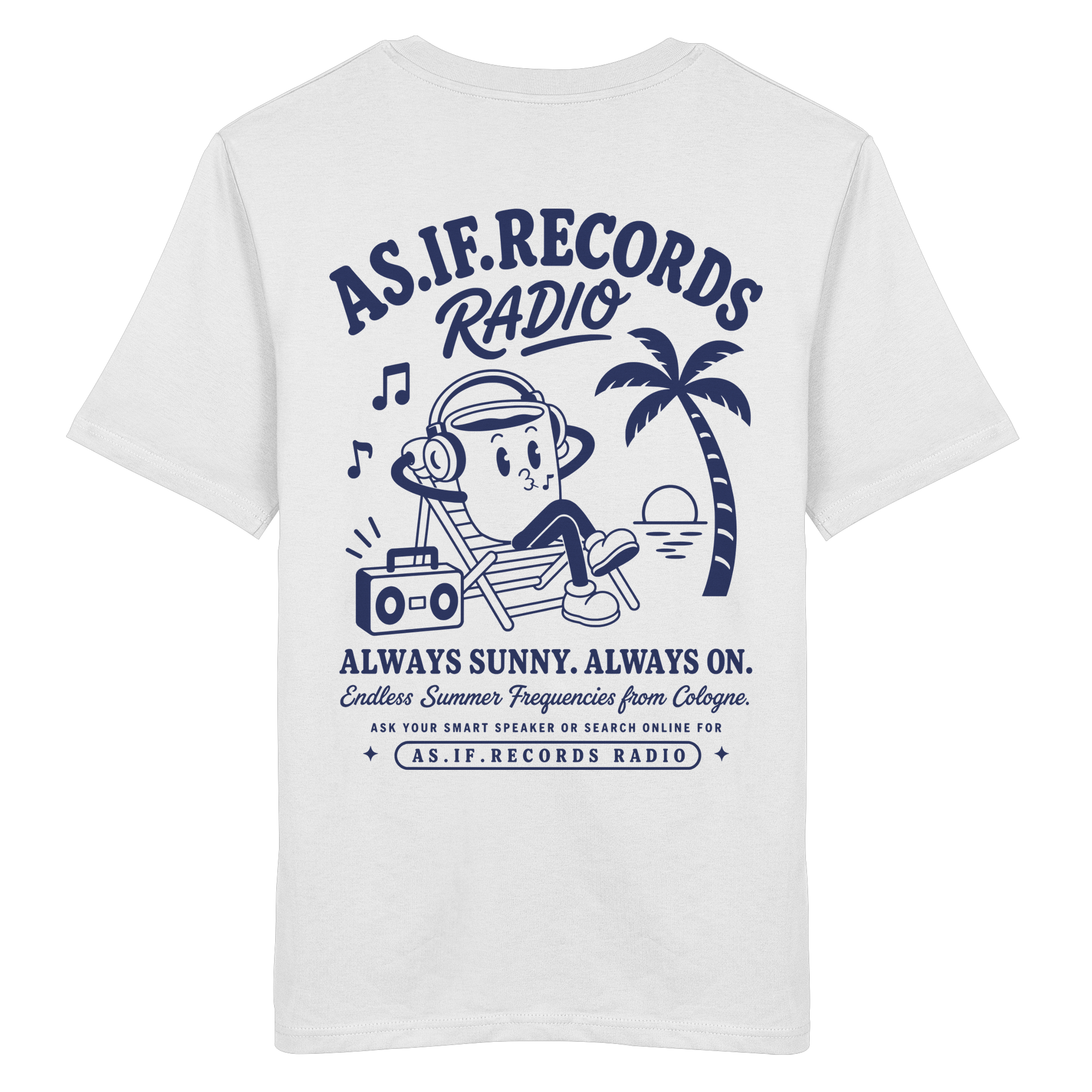 Endless Summer Bio-Tee in White, Rückseite mit AS.IF.RECORDS RADIO Print — as.if.threads