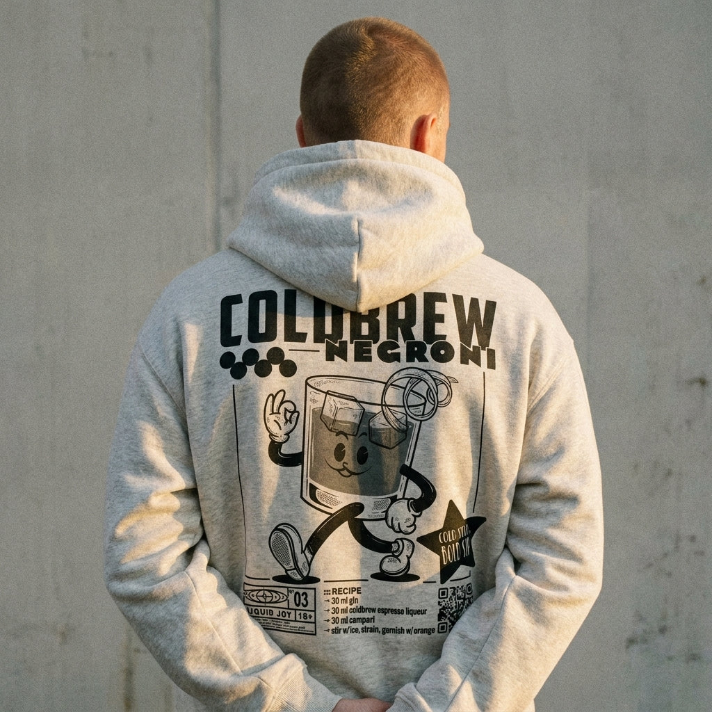 Coldbrew Negroni Bio-Hoodie in Heather Grey am Model — Stanley/Stella Bio-Cotton, as.if.threads
