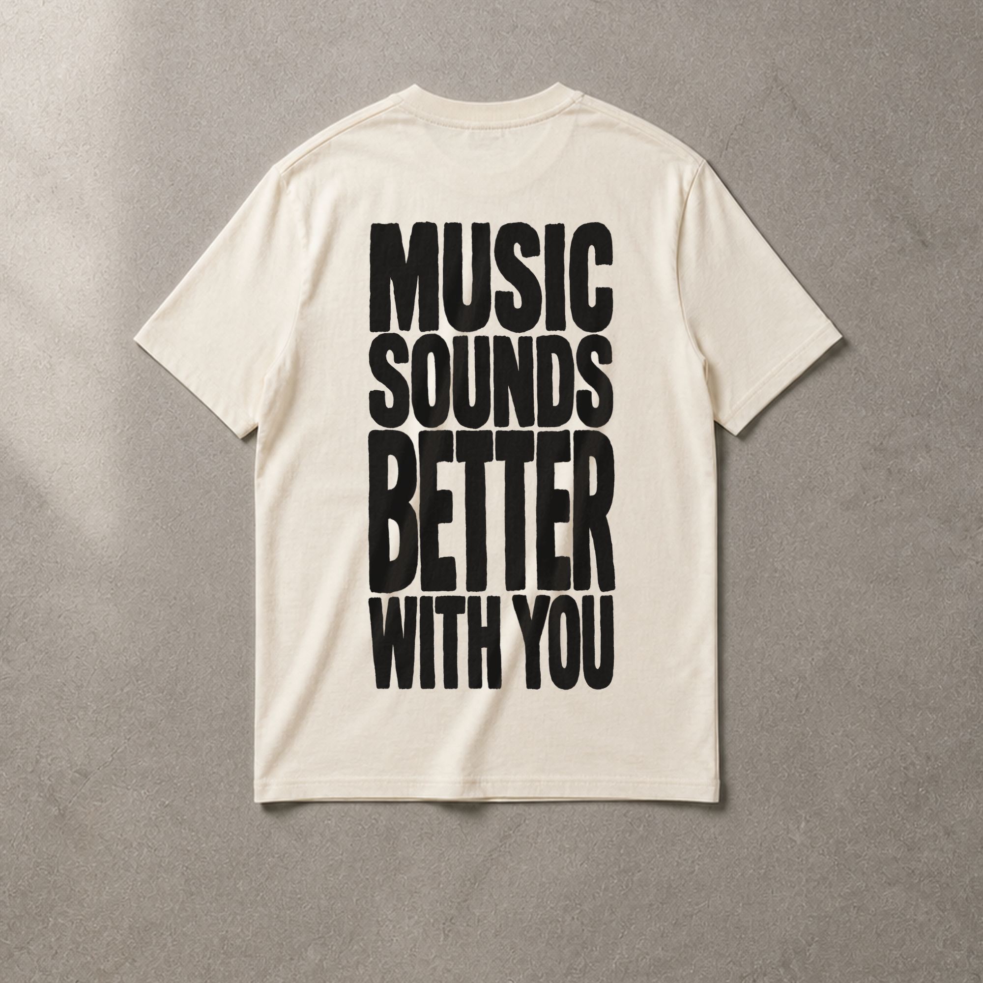 Natural Raw Music Sounds Better With You Bio-Tee Rücken-Flatlay - as.if.threads|Rückseite#Farbe_Natural Raw