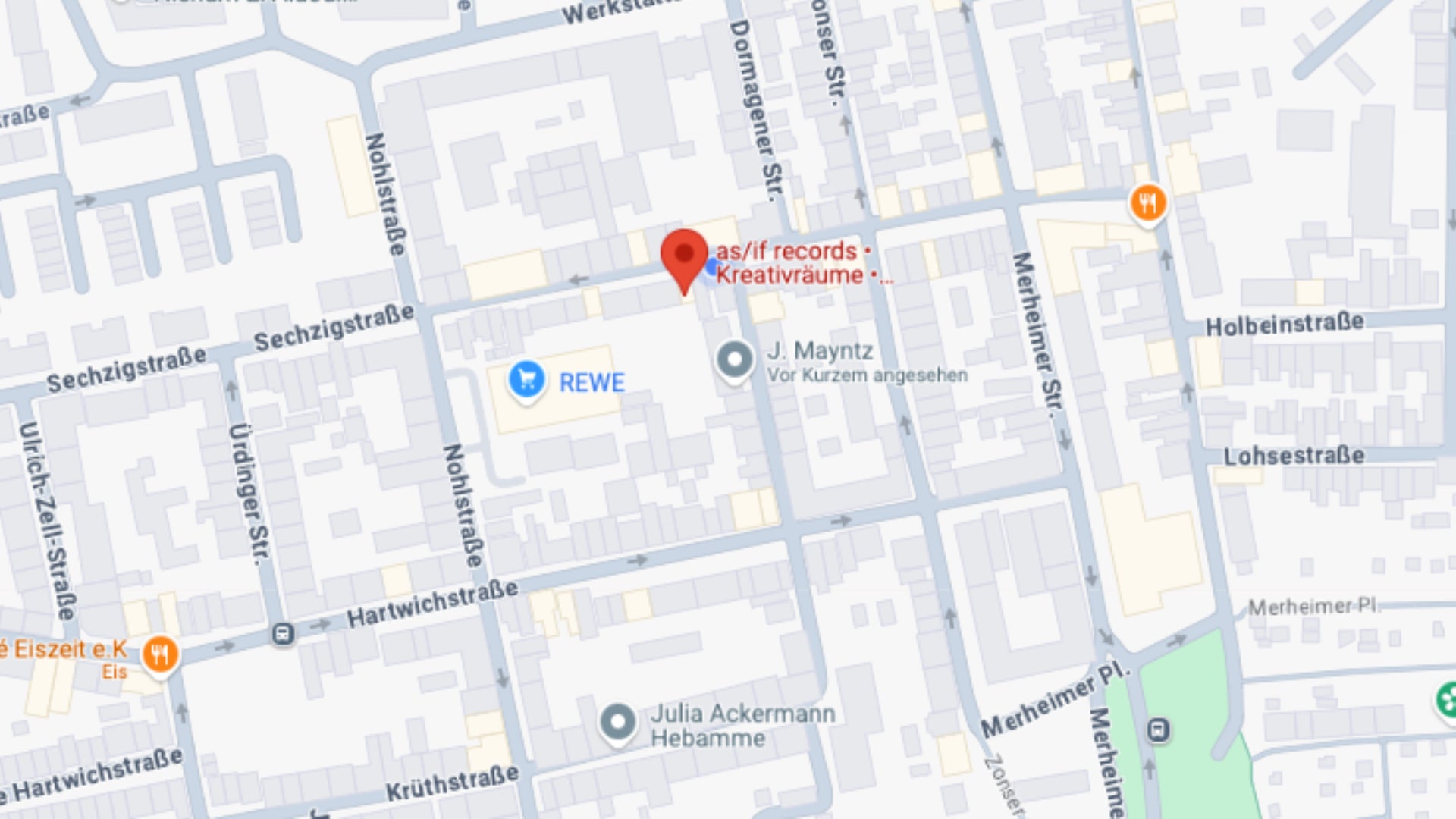 Lageplan zur Anfahrt: as.if.spaces in der Sechzigstraße 45 in Köln Nippes auf der Karte
