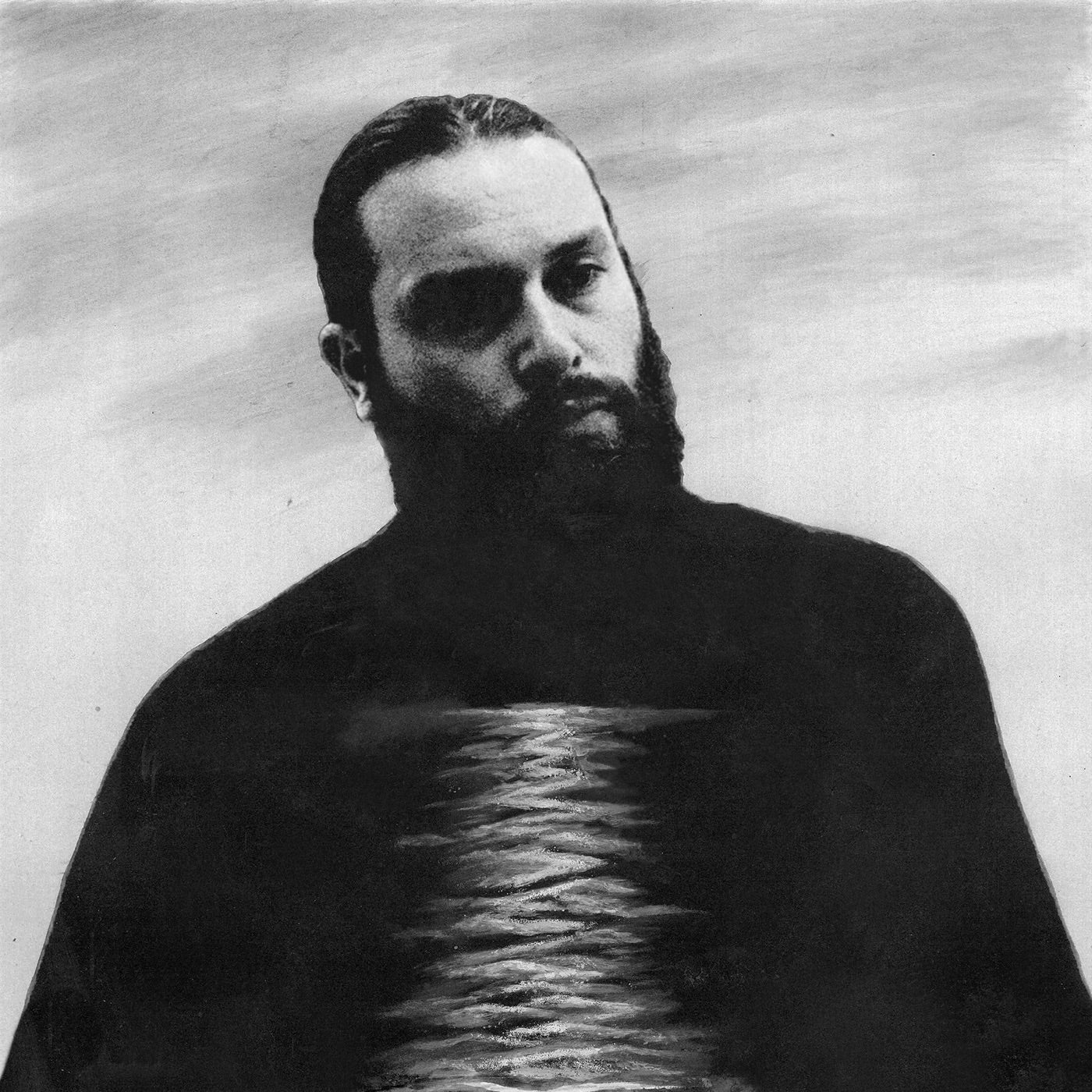 Albumcover I Can See von Nick Hakim: körniges Schwarzweiß-Porträt, dunkles Gewand, an der Brust ein Streifen sonnenbeschienenes Wasser