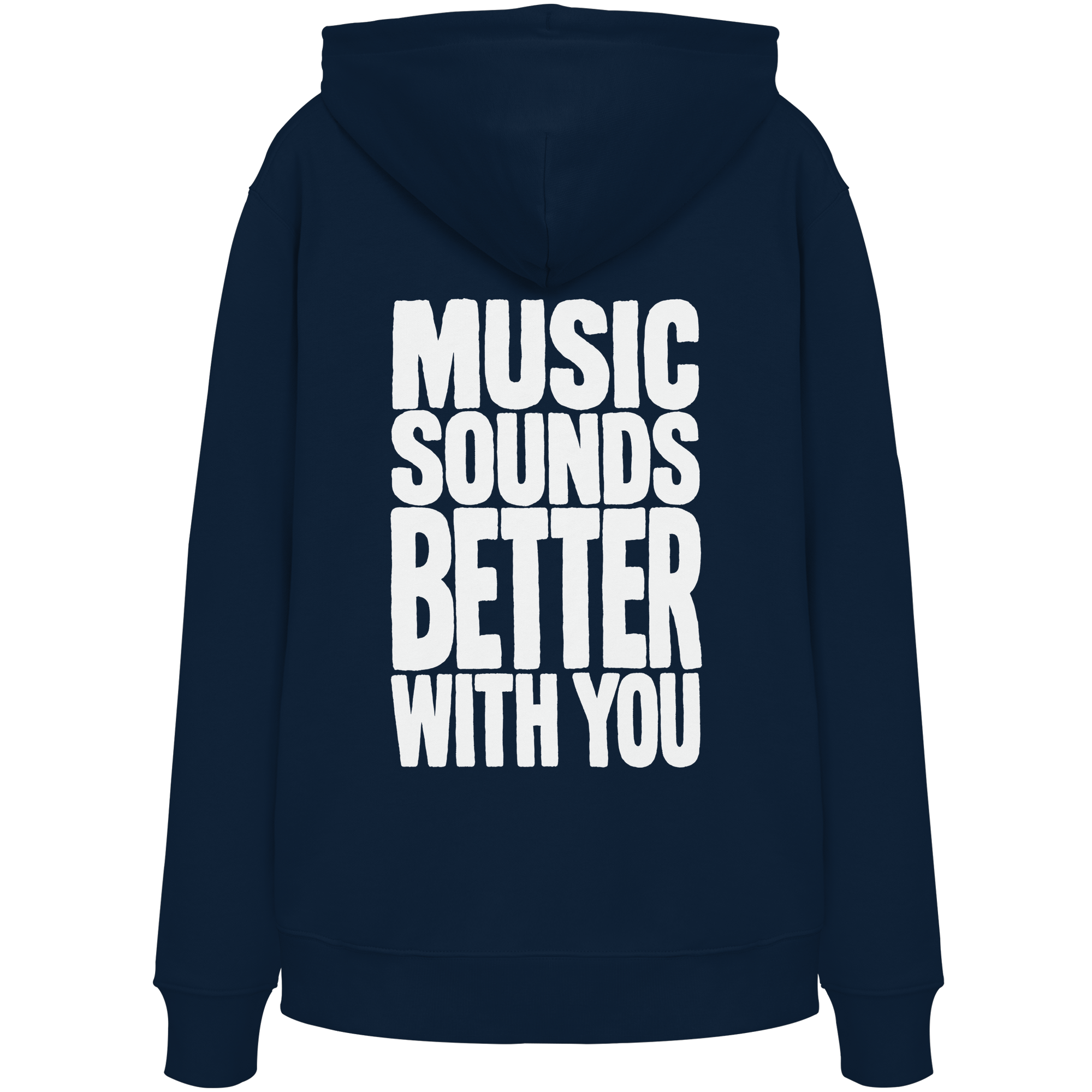 Music Sounds Better With You Bio-Hoodie in French Navy - Rückenansicht - as.if.threads, gedruckt in Köln