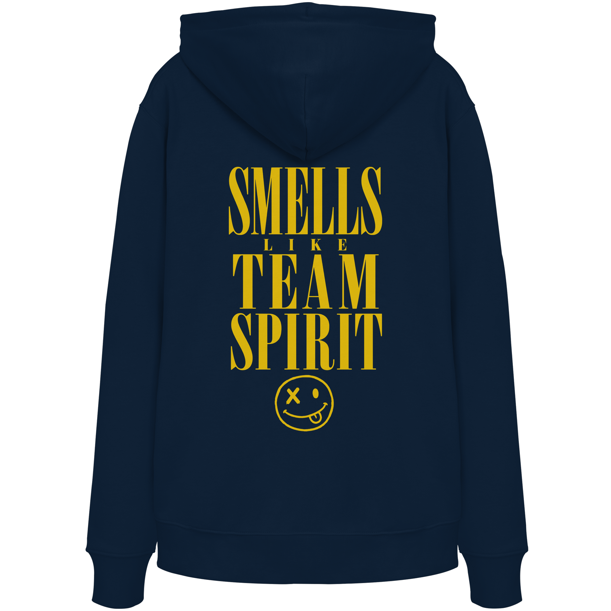 French Navy Smells Like Team Spirit Bio-Hoodie – as.if.threads
