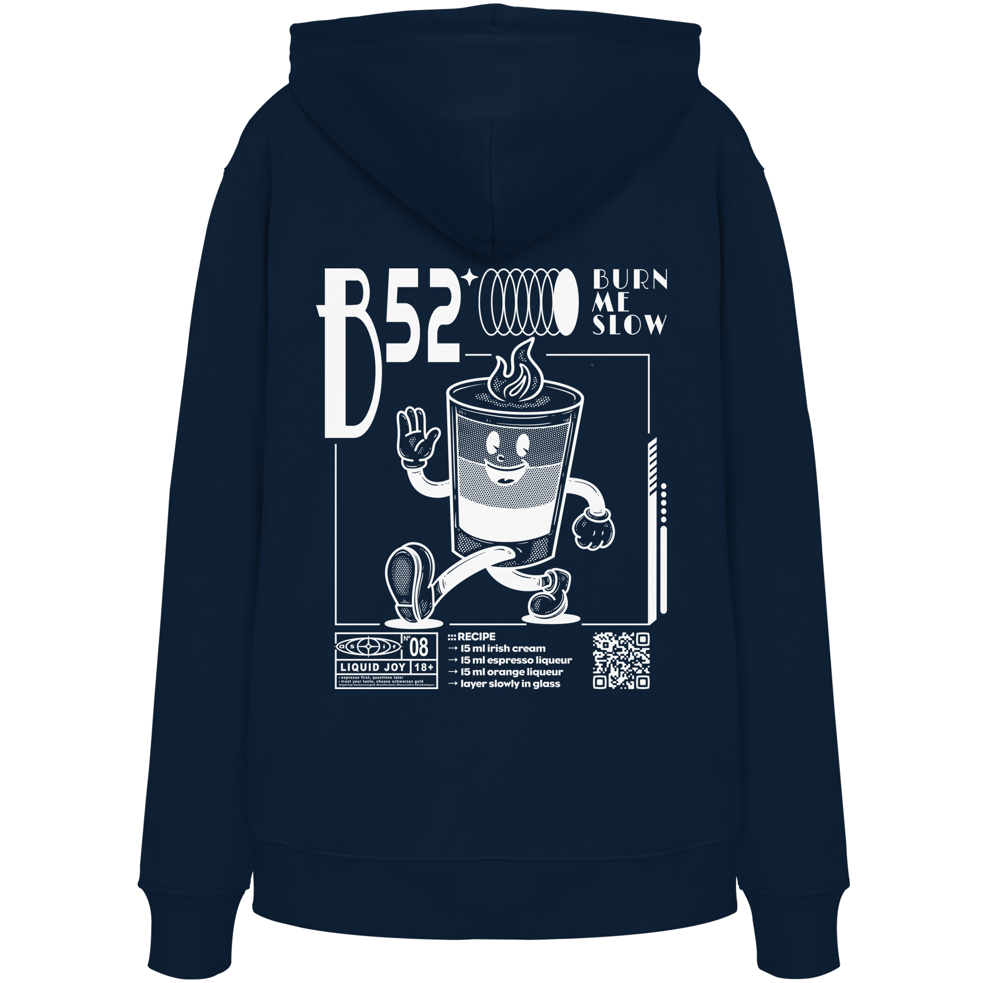 B-52 Bio-Hoodie in French Navy, Rückseite mit Print — as.if.threads