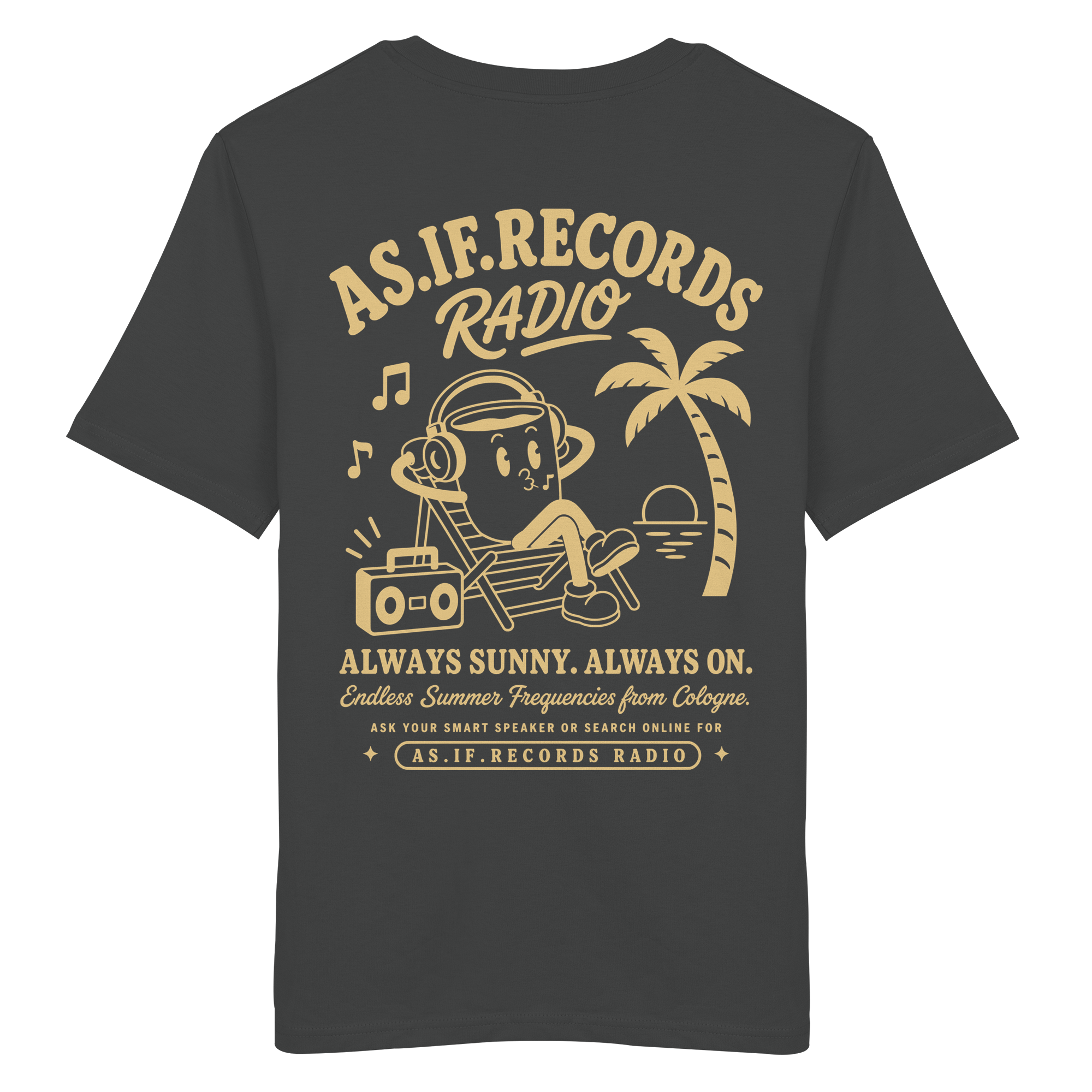 Endless Summer Bio-Tee in Anthracite, Rückseite mit AS.IF.RECORDS RADIO Print — as.if.threads