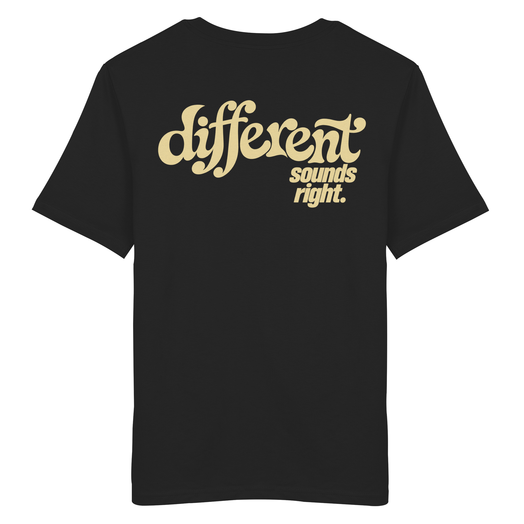 Different Sounds Right Bio-Tee in Black - Rückenansicht mit großem Backprint - as.if.threads