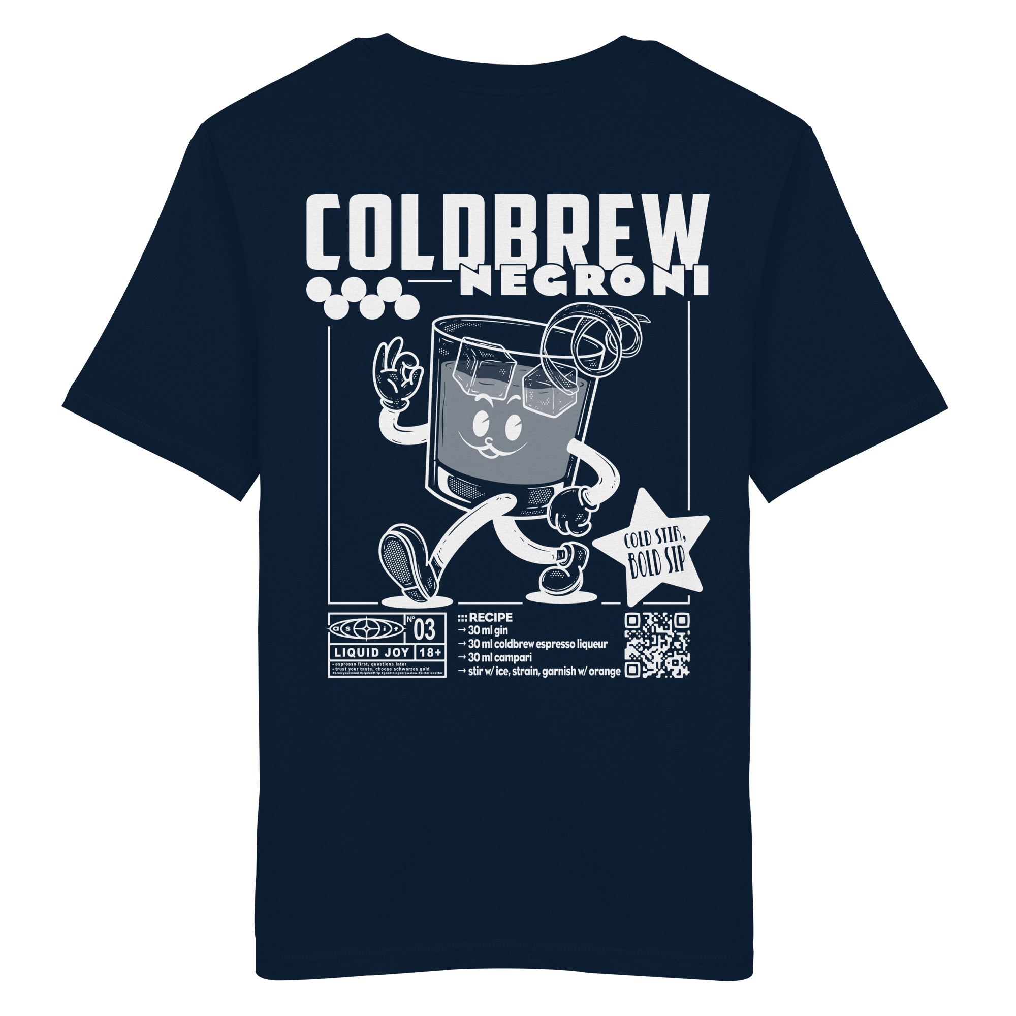 Coldbrew Negroni Bio-Tee in French Navy, Rückseite mit Print — as.if.threads