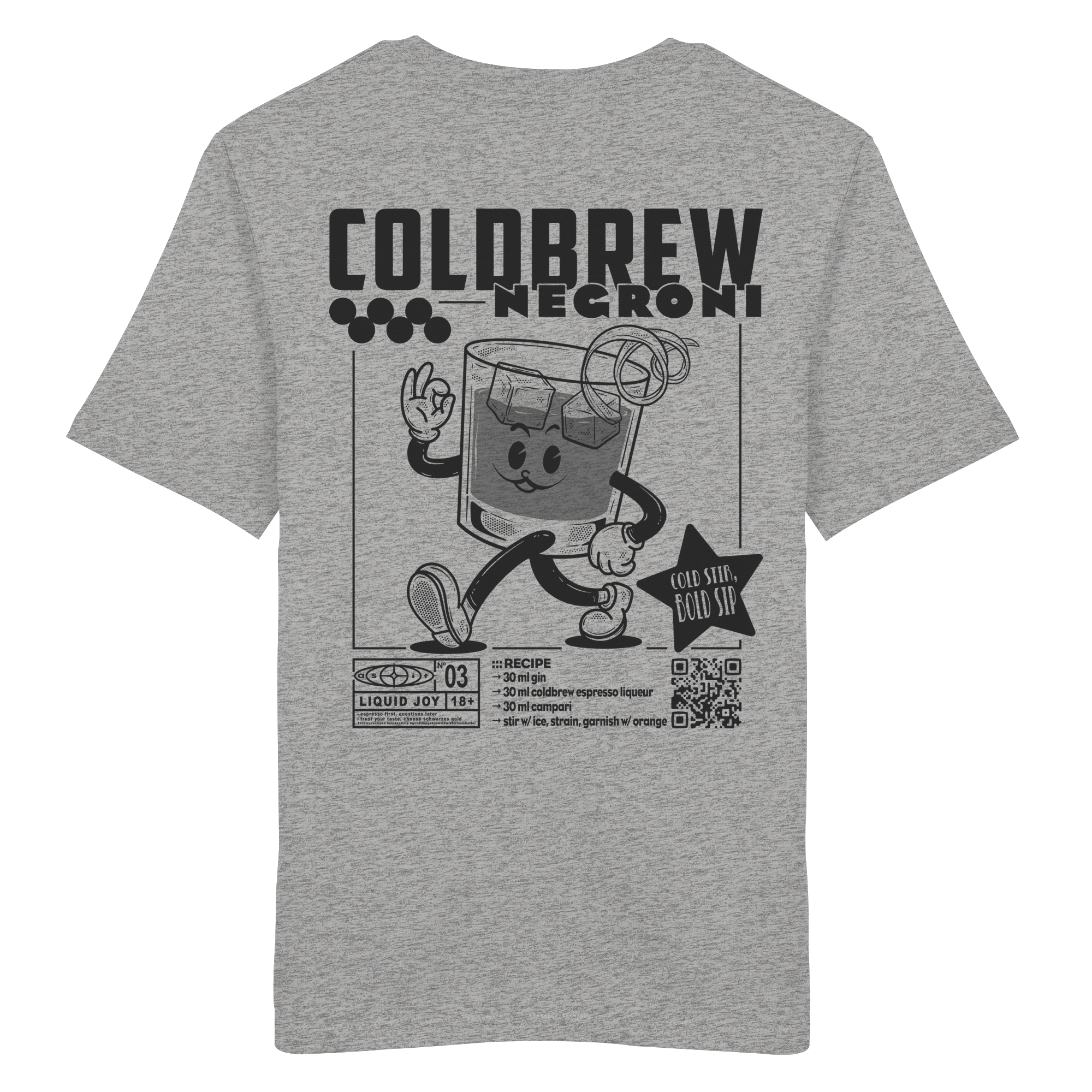 Coldbrew Negroni Bio-Tee in Heather Grey, Rückseite mit Print — as.if.threads