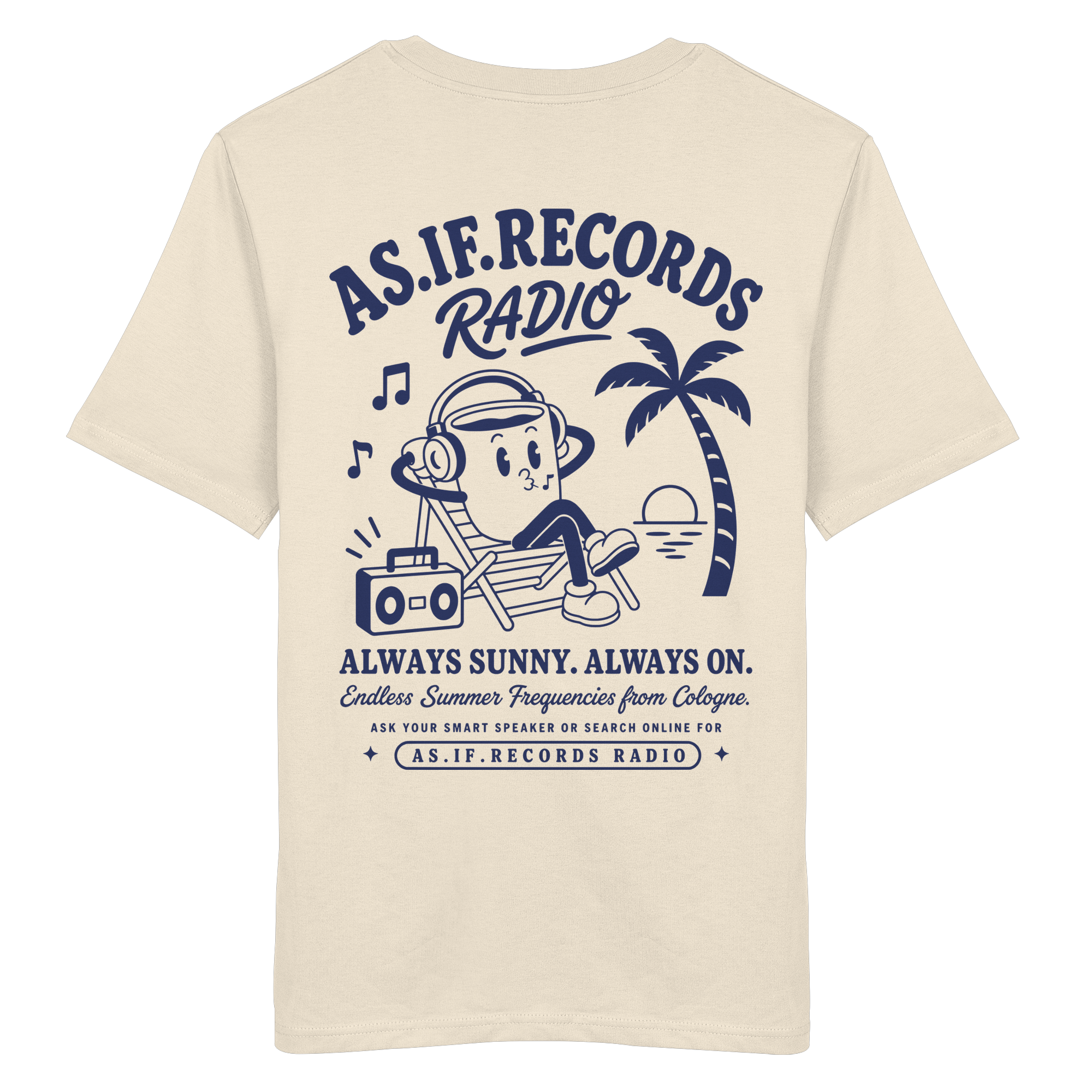 Endless Summer Bio-Tee in Natural Raw, Rückseite mit AS.IF.RECORDS RADIO Print — as.if.threads