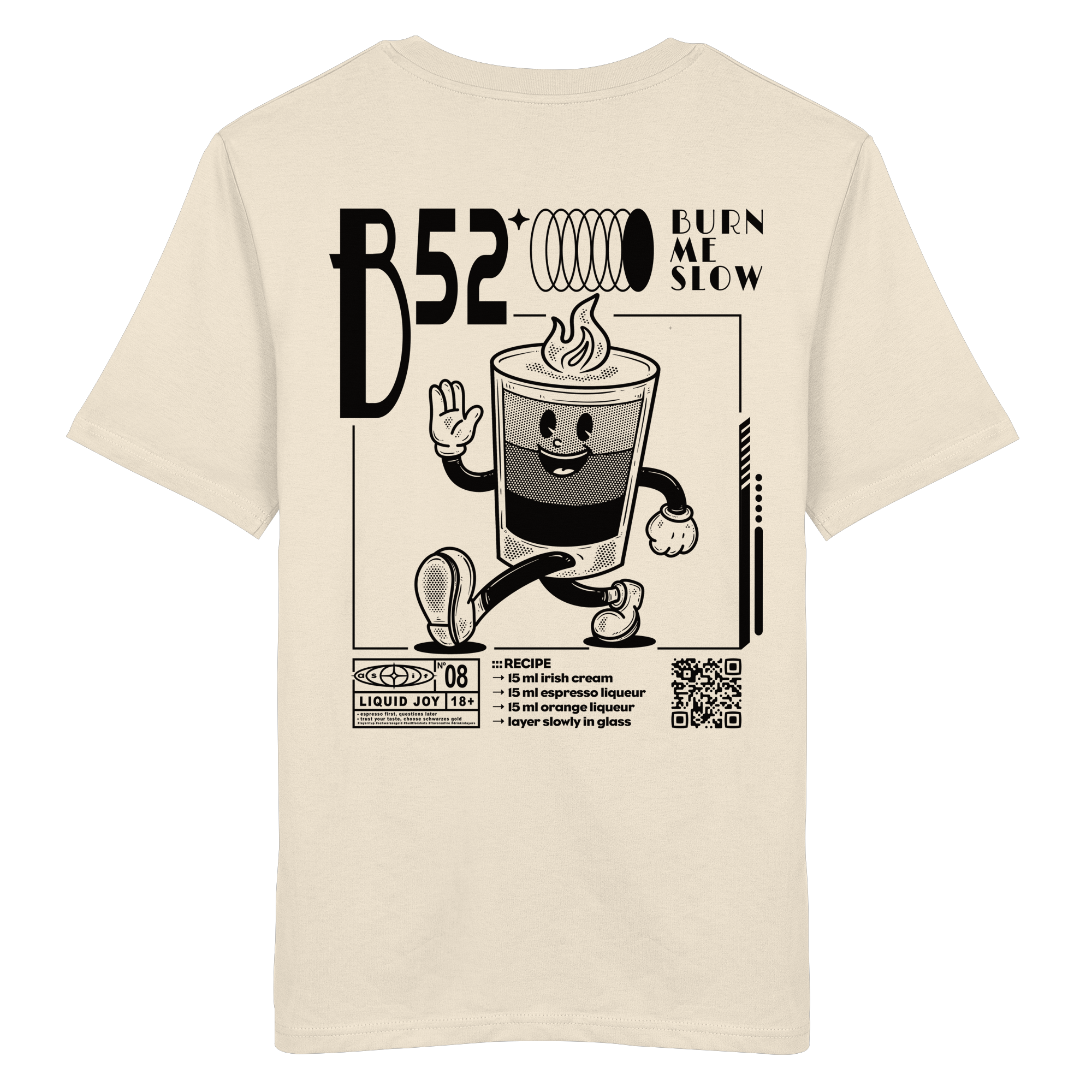 B-52 Bio-Tee in Natural Raw, Rückseite mit Cocktail-Print — as.if.threads