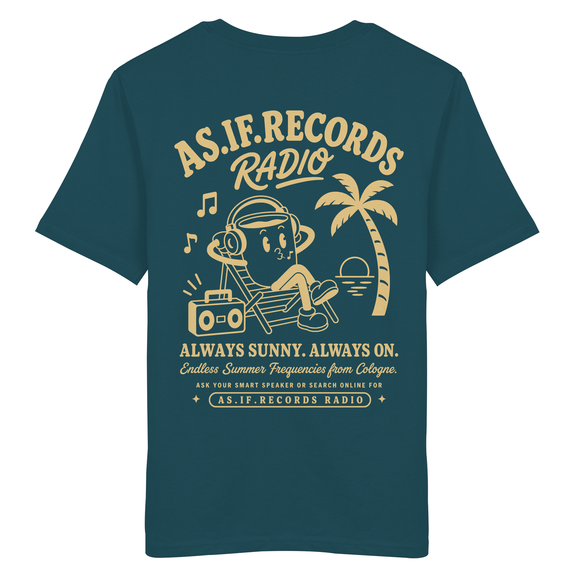 Endless Summer Bio-Tee in Stargazer, Rückseite mit AS.IF.RECORDS RADIO Print — as.if.threads