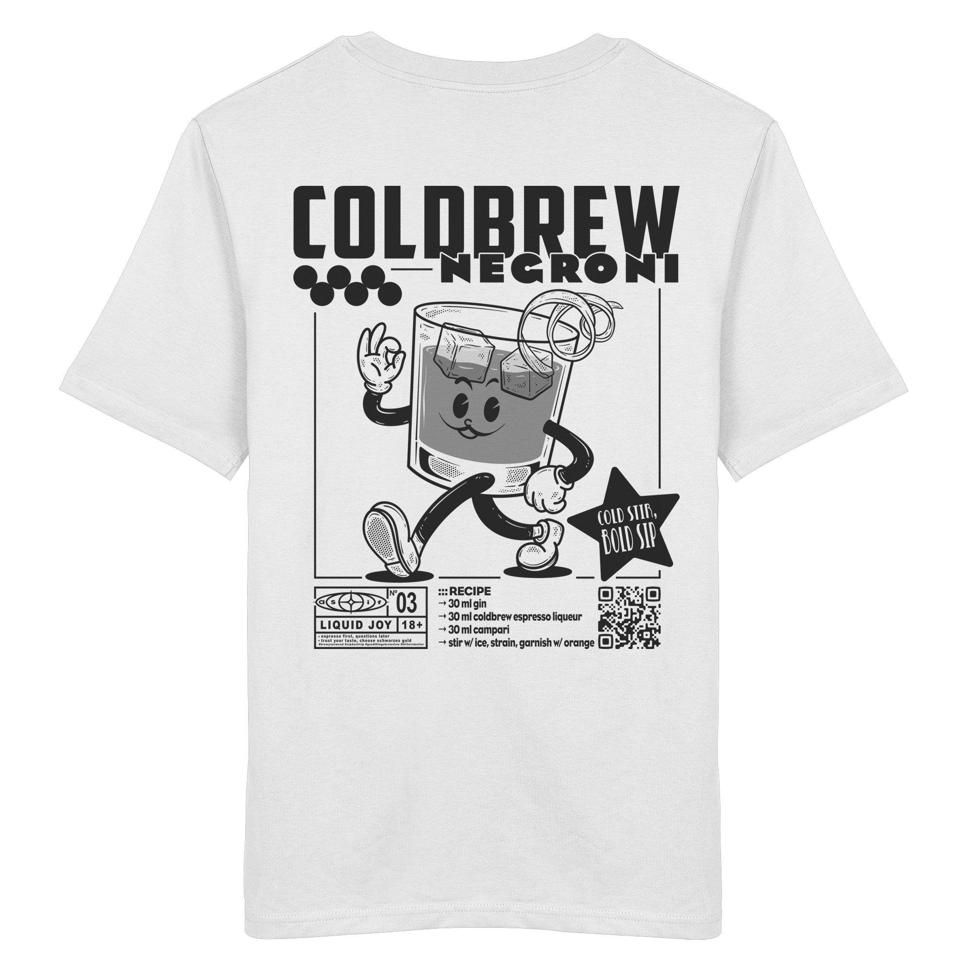 Coldbrew Negroni Bio-Tee in White, Rückseite mit Print — as.if.threads