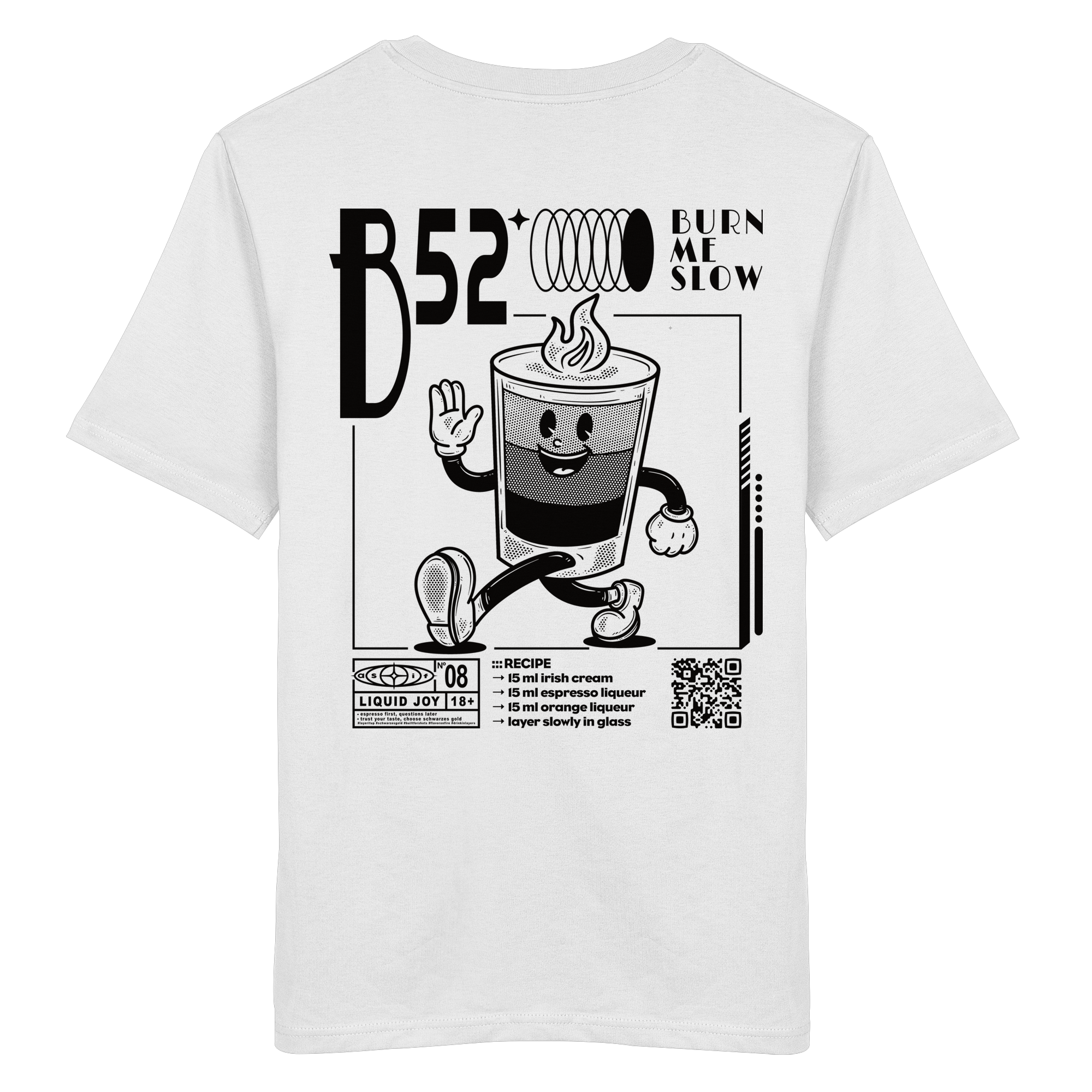 B-52 Bio-Tee in White, Rückseite mit Cocktail-Print — as.if.threads