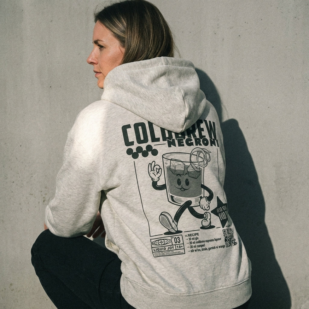 Coldbrew Negroni Bio-Hoodie in Heather Grey, am Model getragen — Bio-Cotton aus Köln, as.if.threads