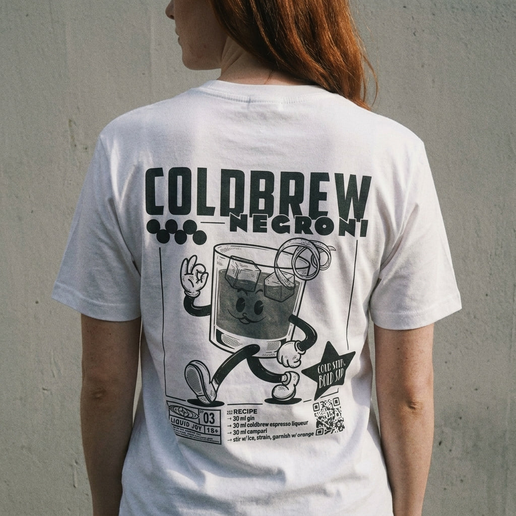 Coldbrew Negroni Bio-Tee in White, Rückseite am Model — Stanley/Stella Bio-Cotton, as.if.threads