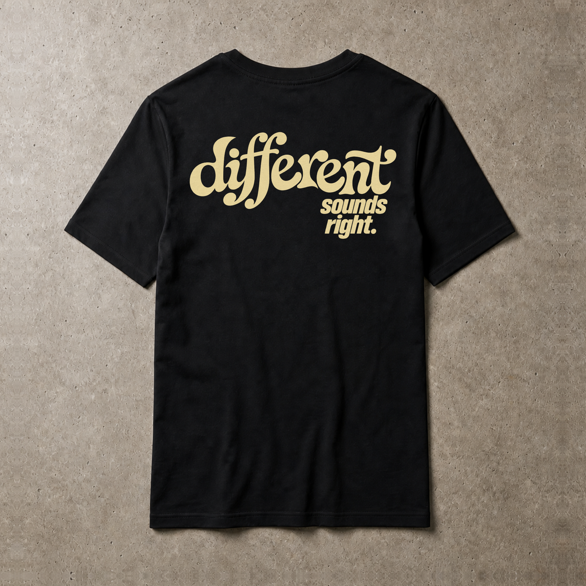 Different Sounds Right Bio-Tee in Black - Rückenansicht mit großem Backprint - as.if.threads