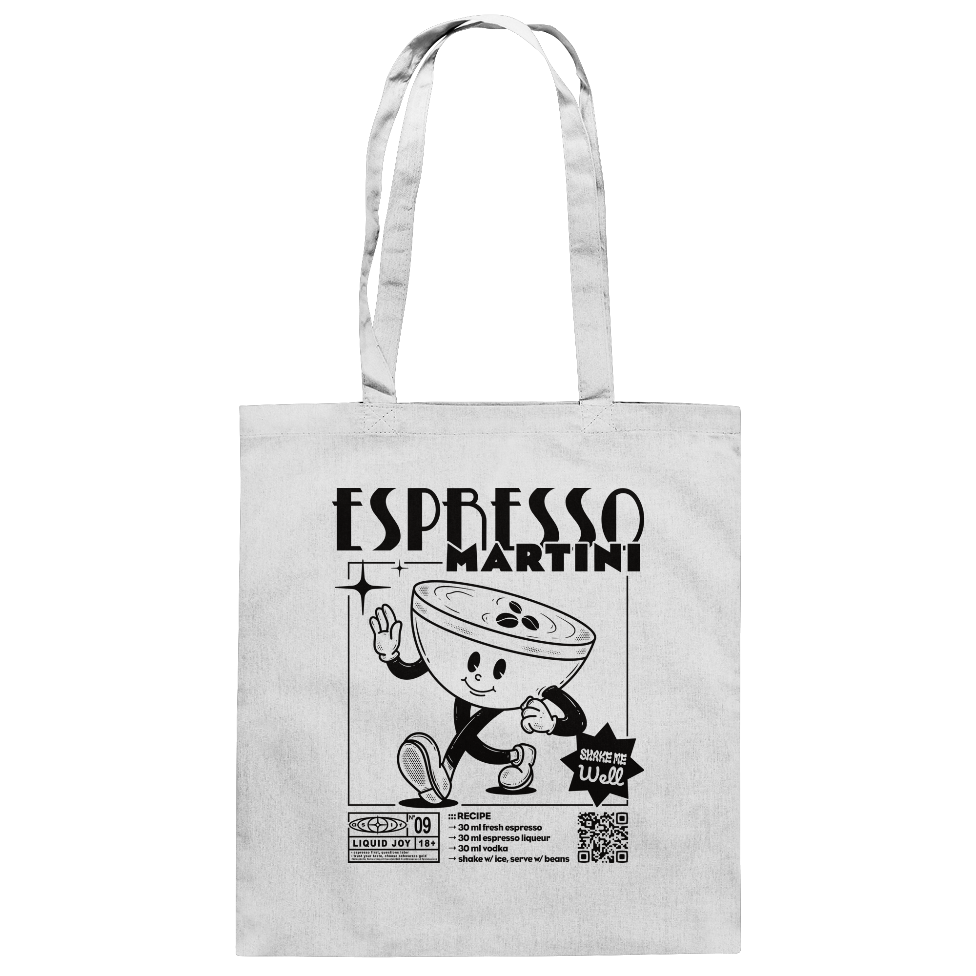 Espresso Martini Baumwolltasche in White mit Cocktail-Grafik – Liquid Joy No. 09 von as.if.threads