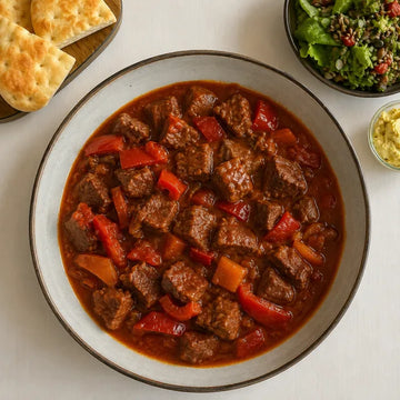 Rindergulasch mit Paprika.